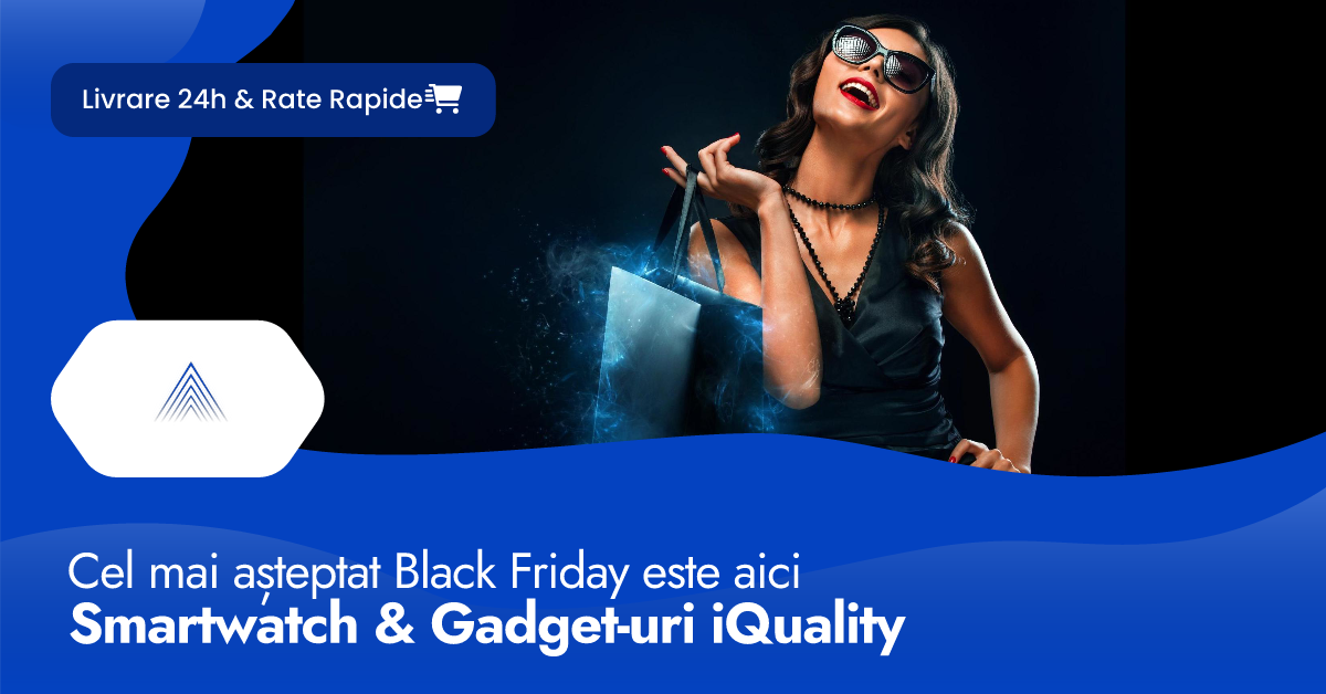 Banner Black Friday 2026 iQuality pentru smartwatch-uri și gadgeturi