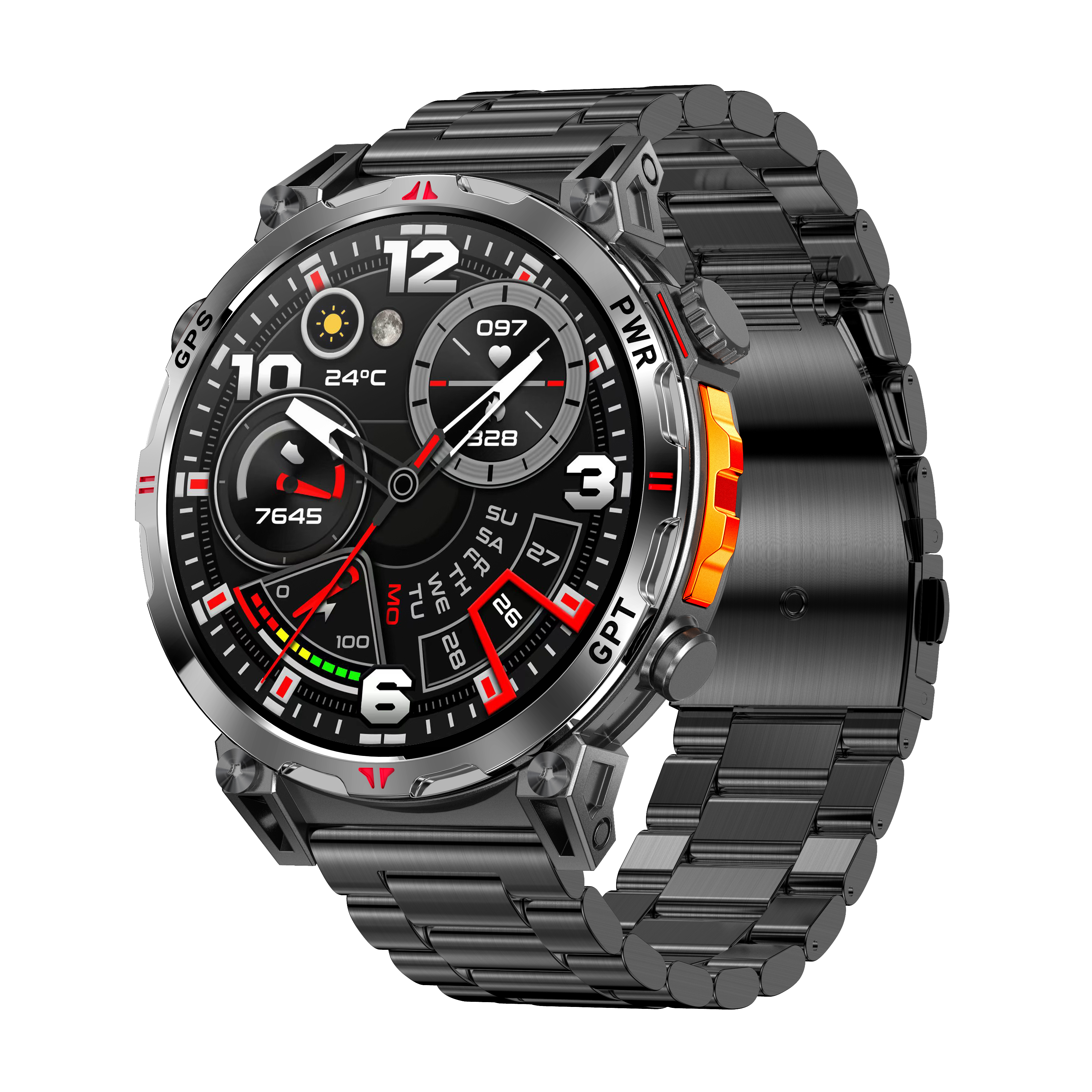 Ceas Smartwatch Barbati iQuality® Military Edition 2 | Raw Steel Black | ChatGPT GPS 3 ATM