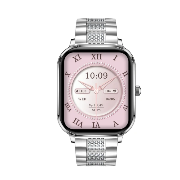 Smartwatch iQuality® crystalGLOW Silver Plaid în română, Cadou Brățară Metalică, Ecran 1.82 inch, Apelare Bluetooth, Monitorizare Sănătate, Notificări, Rezistent la Apă IP68