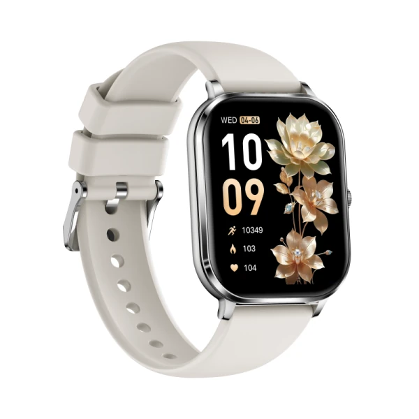 Smartwatch iQuality® crystalGLOW Silver Plaid în română, Curea Silicon, Ecran 1.82 inch, Apelare Bluetooth, Monitorizare Sănătate, Notificări, Rezistent la Apă IP68
