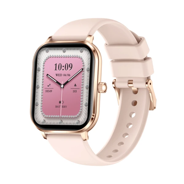 Smartwatch iQuality® crystalGLOW Golden Sakura în română, Curea Silicon, Ecran 1.82 inch, Apelare Bluetooth, Monitorizare Sănătate, Notificări, Rezistent la Apă IP68