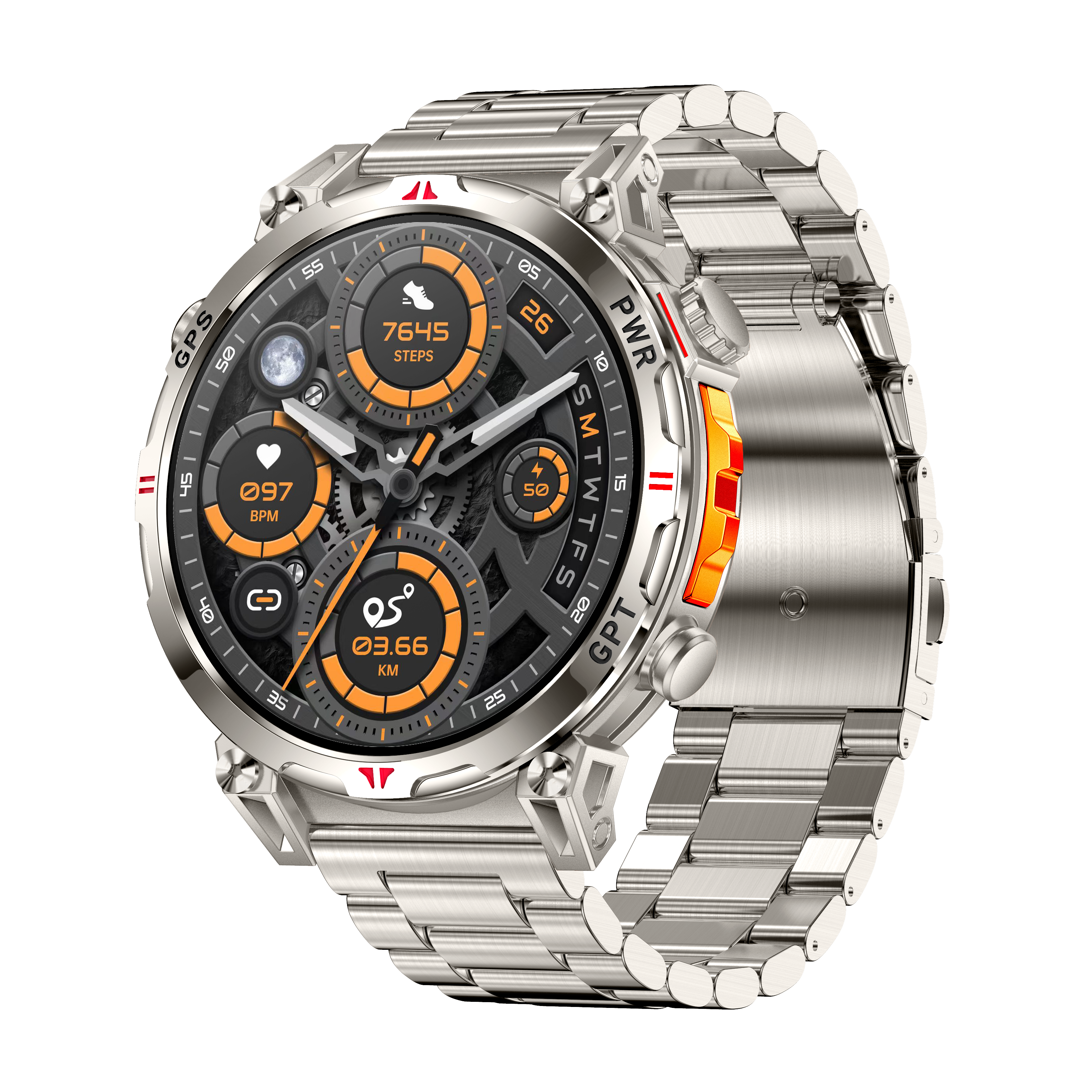 Ceas Smartwatch Barbati iQuality® Military Edition 2 | Silver Edge | ChatGPT GPS 3 ATM 