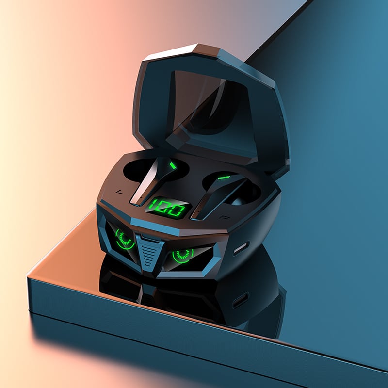 Casti Bluetooth Gaming iQuality® Phantom Pulse Black cu microfon, fără întârziere, Codec APTX/SBC, Asistent Inteligent, Lumini Ambientale RGB.