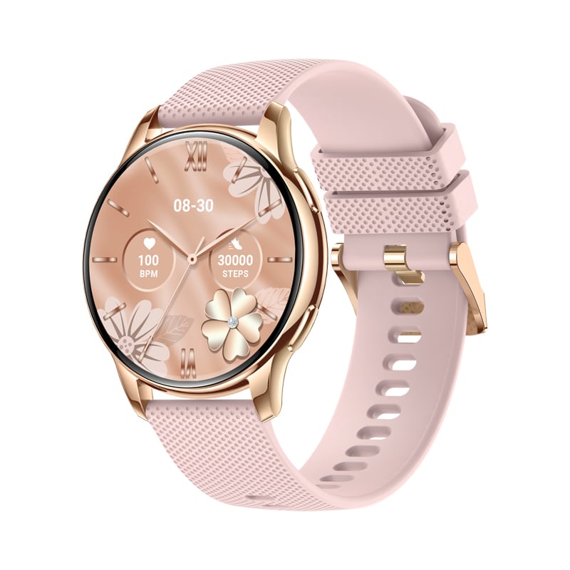 Ceas Smartwatch Femei iQuality® KLASSmate10 Golden Sakura in romana cu Functie Apelare, Termometru, Monitorizare Sanatate, Gasire Telefon, Notificari, Puls, Rezistent la Apa IP68