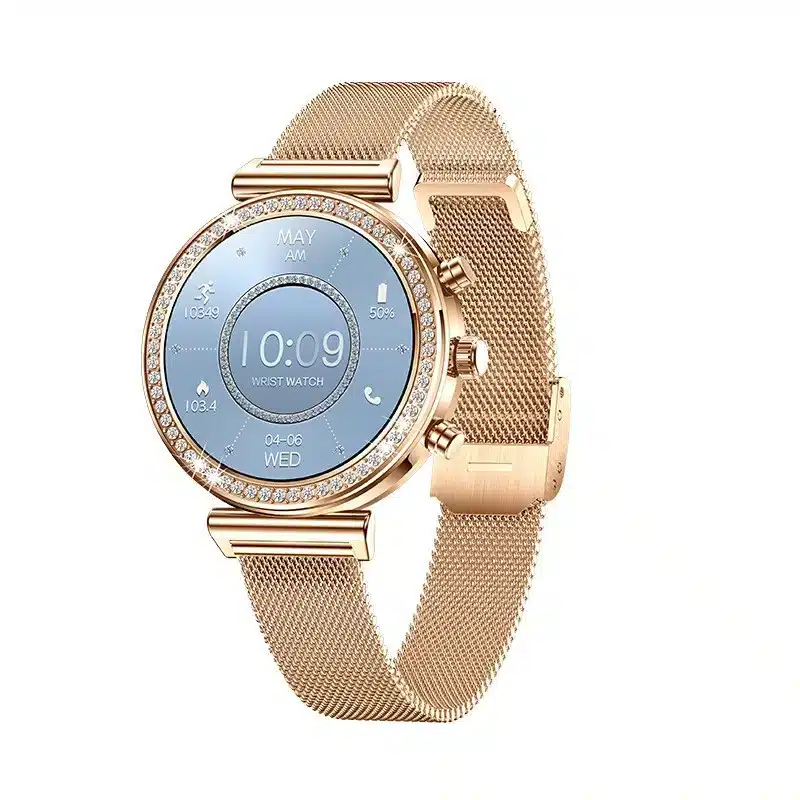 Smartwatch iQuality® crystalEDGE 2 Golden Sakura in romana, Curea Cadou, Apelare si Contacte, Monitorizare Sanatate, Gasire Telefon, AOD, Notificari, Rezistent la Apa