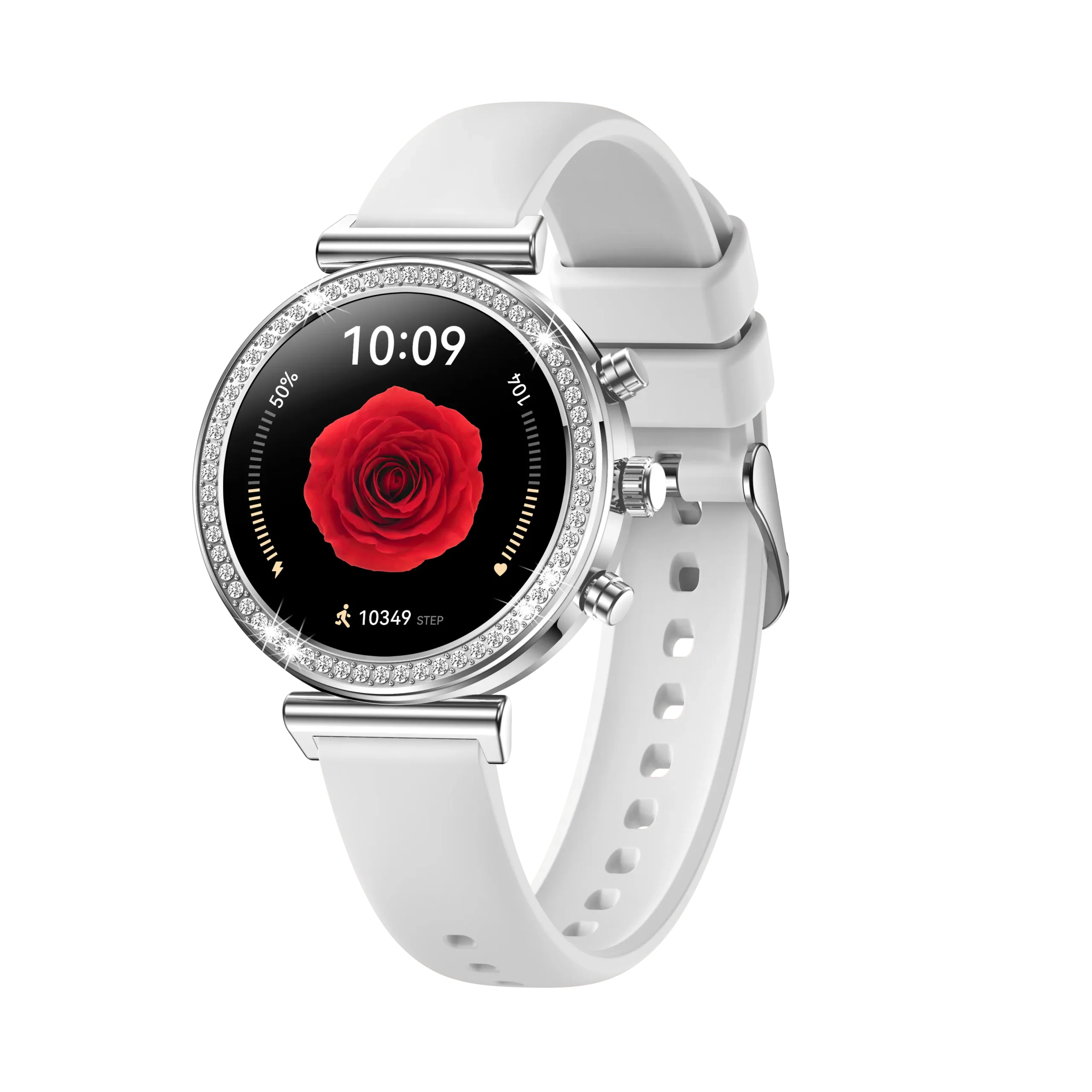Smartwatch iQuality® crystalEDGE 2 Golden Sakura in romana, Curea Cadou, Apelare si Contacte, Monitorizare Sanatate, Gasire Telefon, AOD, Notificari, Rezistent la Apa