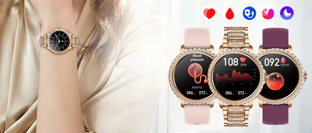 Poze cu 3 tipuri: smartwatch femei, smartwatch monitorizare sanatate, smartwatch monitorizare glicemie, smartwatch dama, smartwatch dame