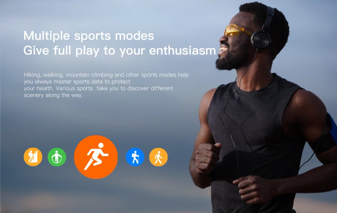 Smartwatch cu cartela sim si Un bărbat care alergă în aer liber purtând căști, ochelari de sport și un Smartwatch iQuality® xDroid Nebula Black. Textul descrie mai multe moduri de sport, inclusiv drumeții, mers pe jos și alpinism, pentru a urmări sănătatea și a descoperi diferite peisaje. Acest ceas inteligent dispune de NFC, capabilități SIM pentru apeluri, navigare GPS, camere HD duale, aplicații preinstalate precum TikTok și Facebook printre altele din Magazinul Play precum WhatsApp, Chrome YouTube sau Gmail care oferă 16 GB de memorie.