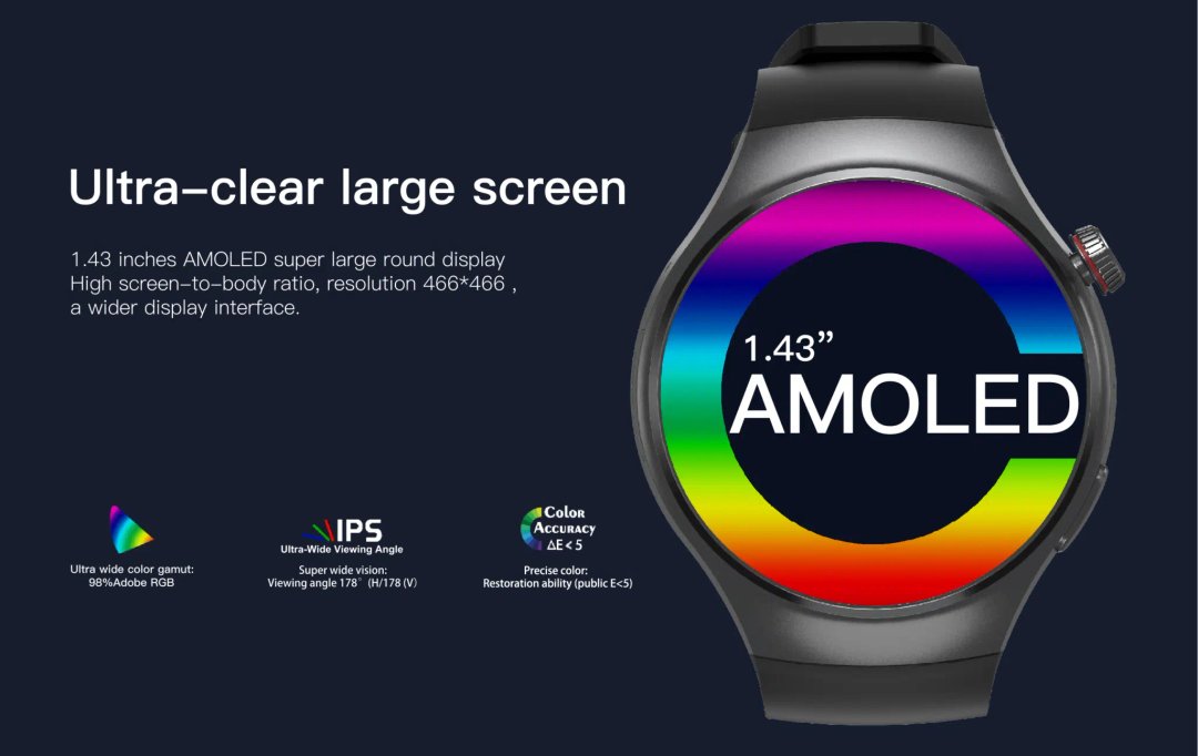 Vă prezentăm Smartwatch iQuality® xDroid Nebula Black: un ceas inteligent de ultimă oră cu un afișaj AMOLED de 1,43 inchi, care prezintă un raport mare impresionant ecran-corp, rezoluție 466x466, gamă de culori ultra-largă și tehnologie IPS unghi de vizualizare. Acum disponibil cu SIM pentru conectivitate perfectă și echipat cu funcții precum NFC, cameră HD dublă, aplicații preinstalate precum TikTok, Facebook, WhatsApp, Play Store, Chrome, YouTube și Gmail. Bucurați-vă de GPS de navigație încorporat și de funcțiile multi-sport, alături de 16 GB de memorie pentru toate nevoile dvs.