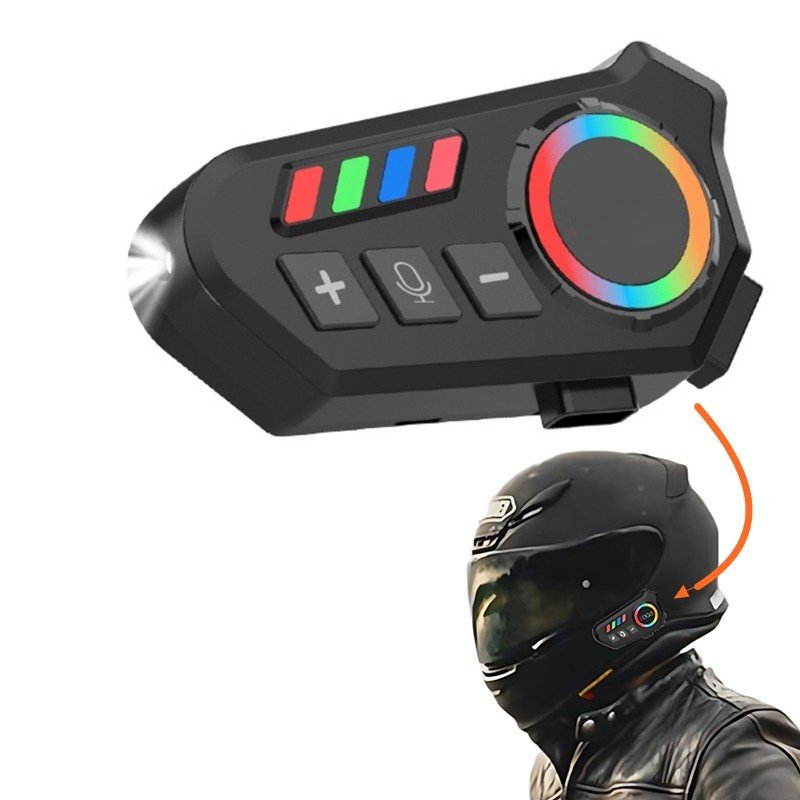 Cască Bluetooth handsfree iQuality montată pe o cască de motocicletă, pentru convorbiri în timpul deplasării